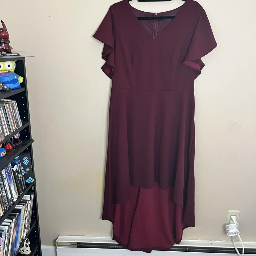 Dress Tells Burgundy High Low Short Sleeve 2XL Formal Dress